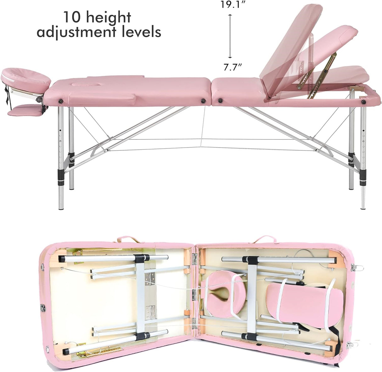Pink 3 Section Reclining Folding Massage Table