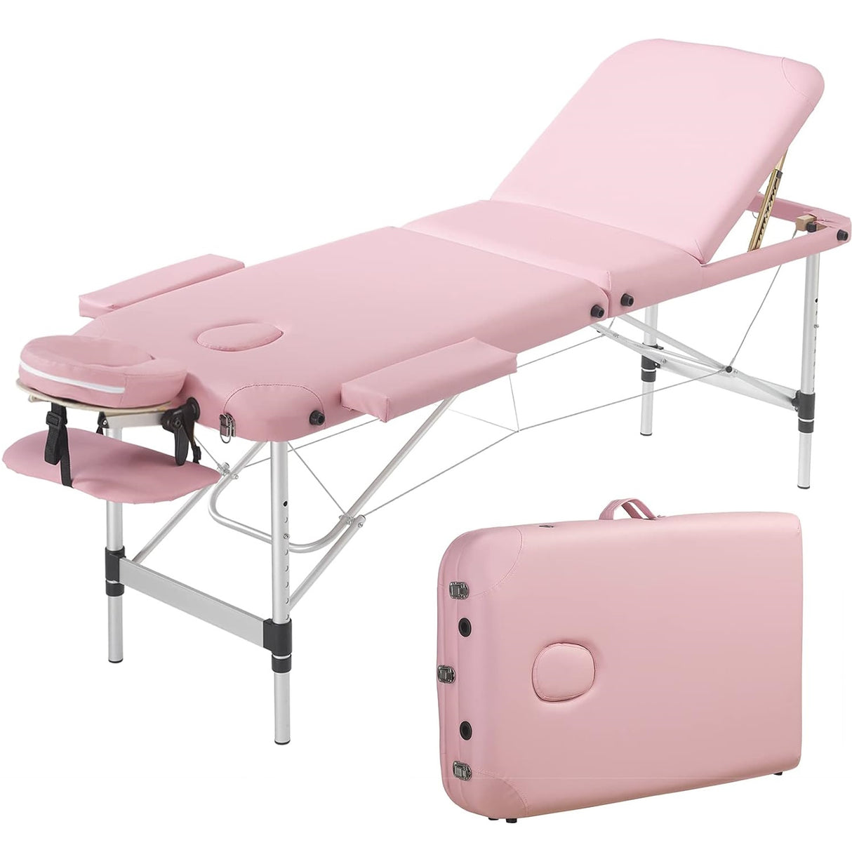 Pink 3 Section Reclining Folding Massage Table