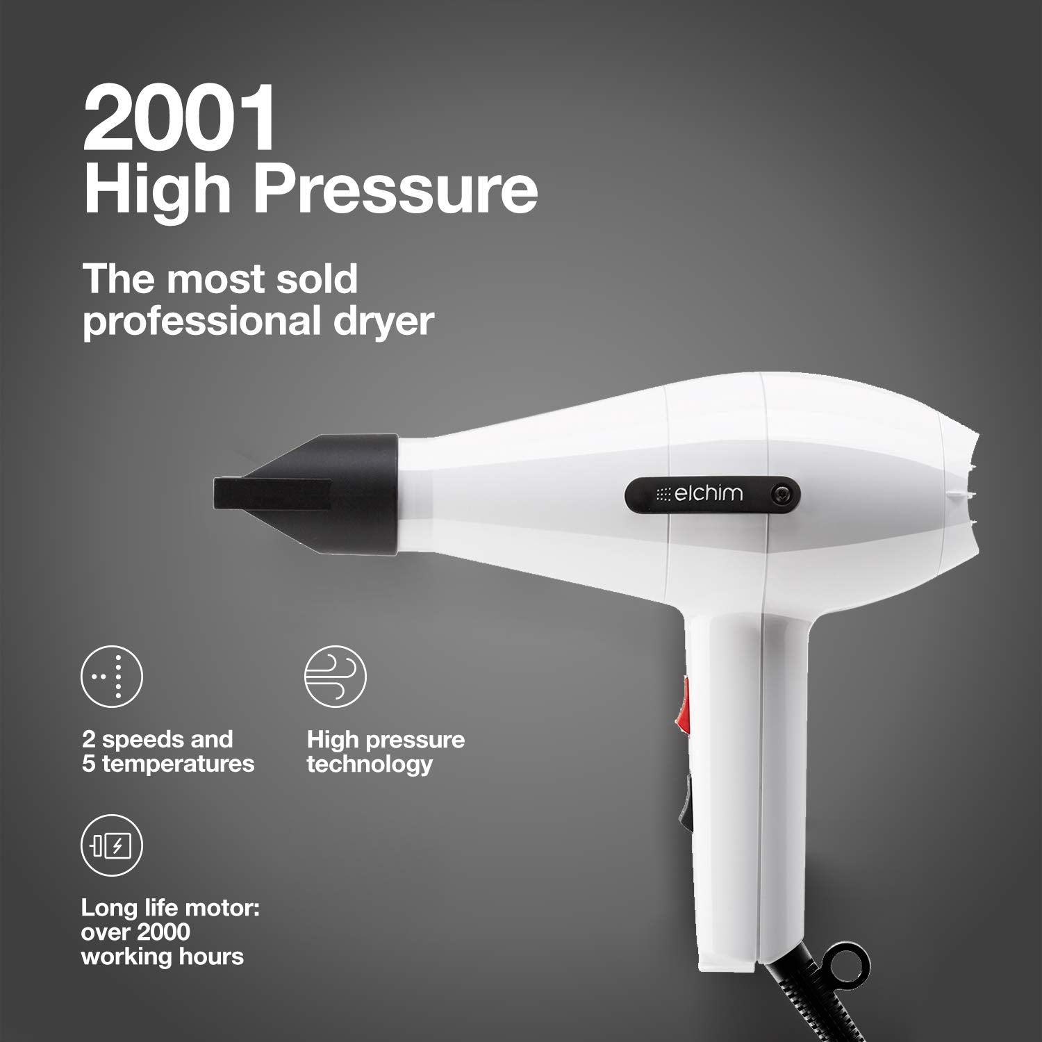 Elchim 2001 High Pressure Hair Dryer - White