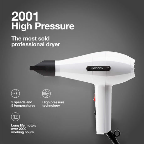 Elchim 2001 High Pressure Hair Dryer - White