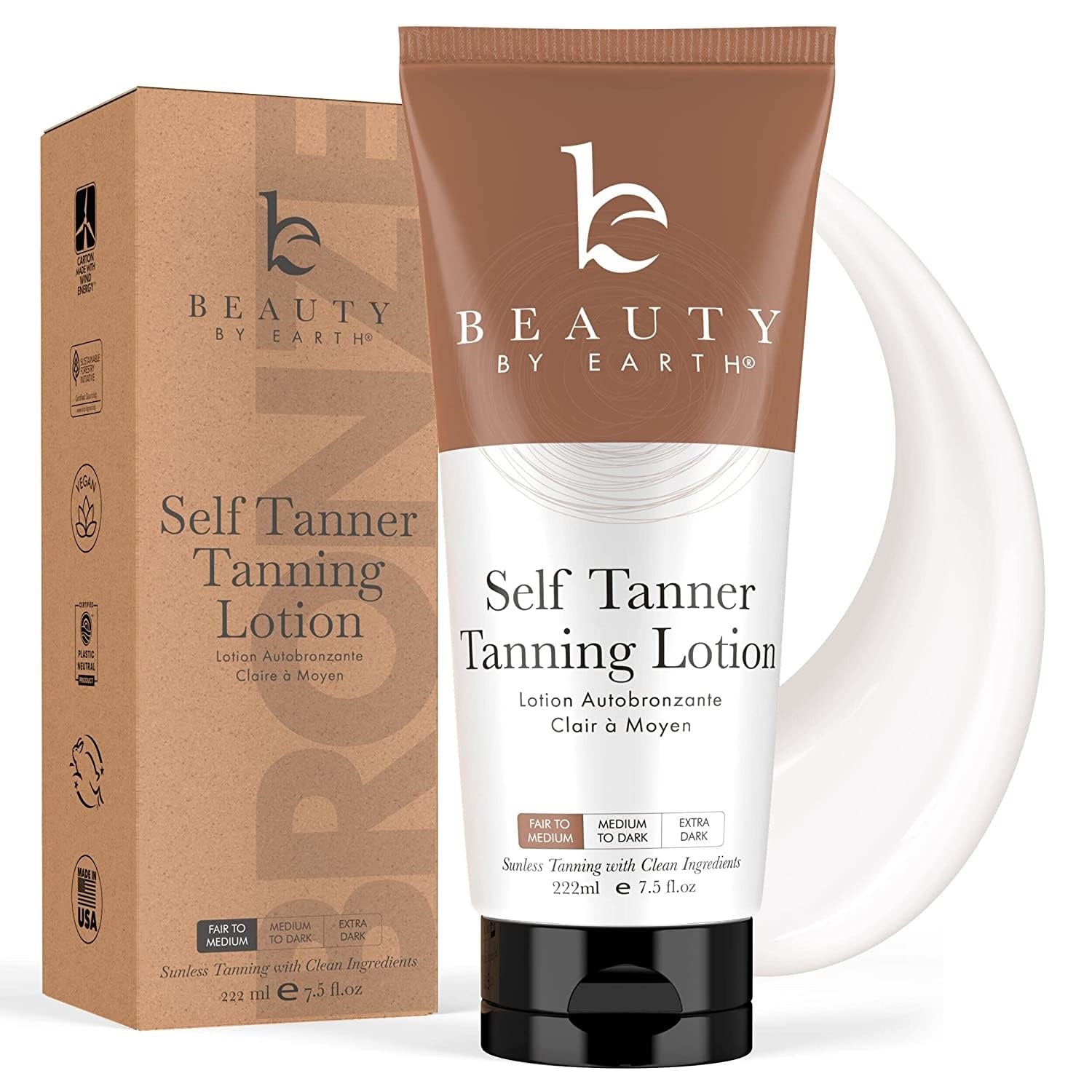 Beauty by Earth Large 7.5 oz Self Tanner Tanning Lotion - Fair to Medium
