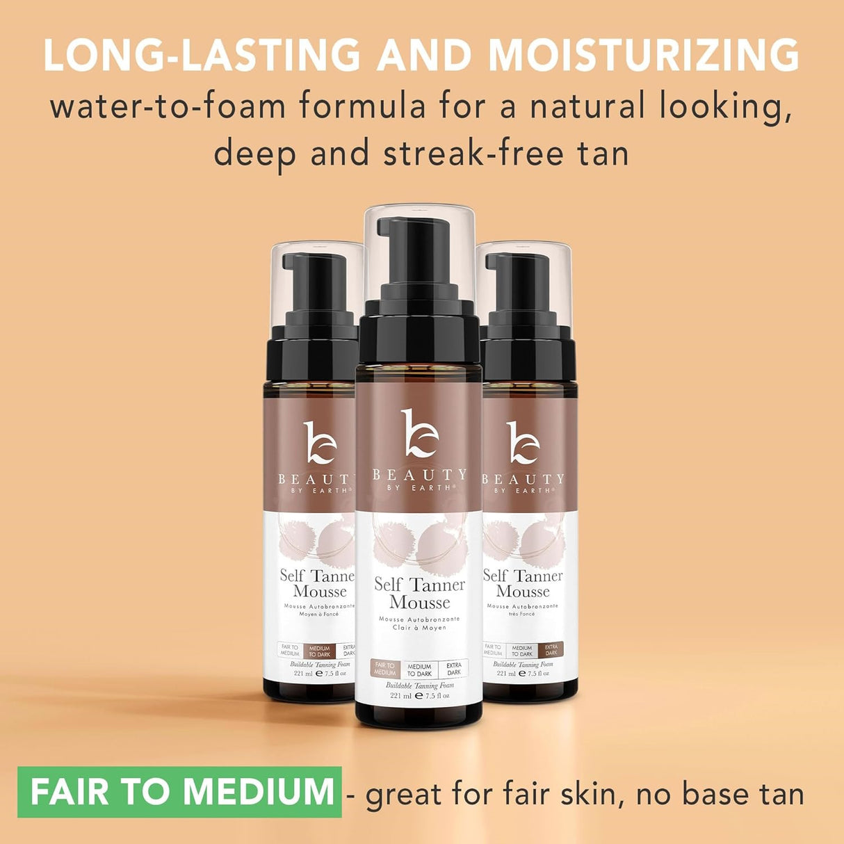 Beauty by Earth Large 7.5 oz Self Tanner Body Tanning Mousse - Fair to Medium