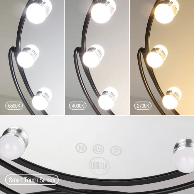 Black Round Dimmable Lighted Vanity Mirror