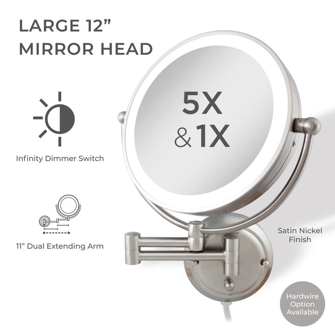 Zadro Glamour GLAW45 Plug-in Satin Nickel Lighted Wall Mounted Makeup Mirror