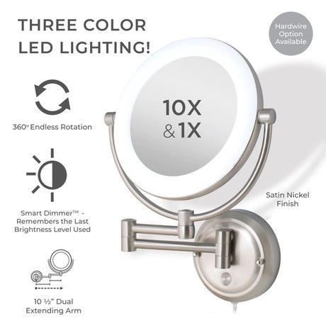 Zadro Lexington SLWRLT410 Satin Nickel Lighted Wall Mounted Makeup Mirror