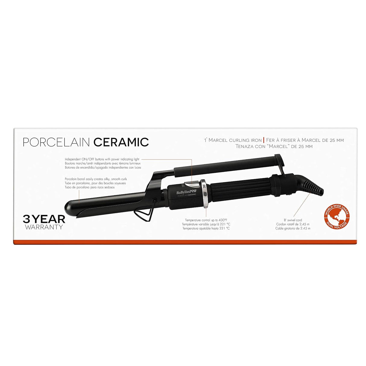 BaBylissPro Porcelain Ceramic 1" Marcel Curling Iron