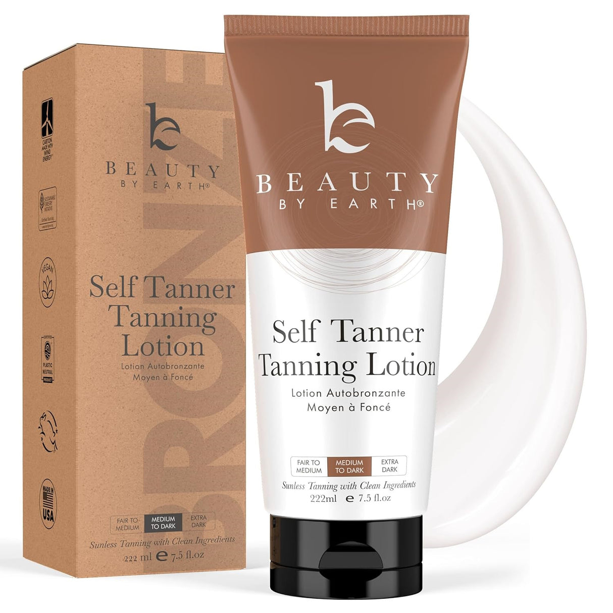 Beauty by Earth Self Tanner Tanning Lotion - Medium to Dark 7.5 oz 