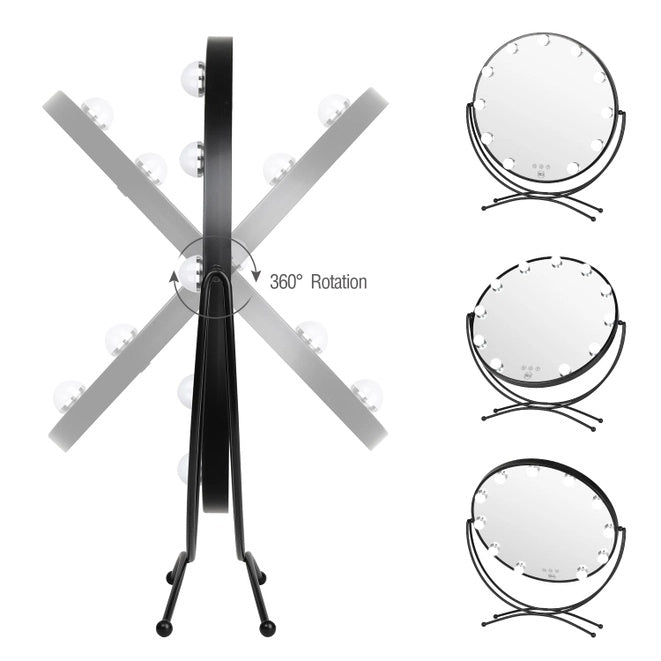 Black Round Dimmable Lighted Vanity Mirror 