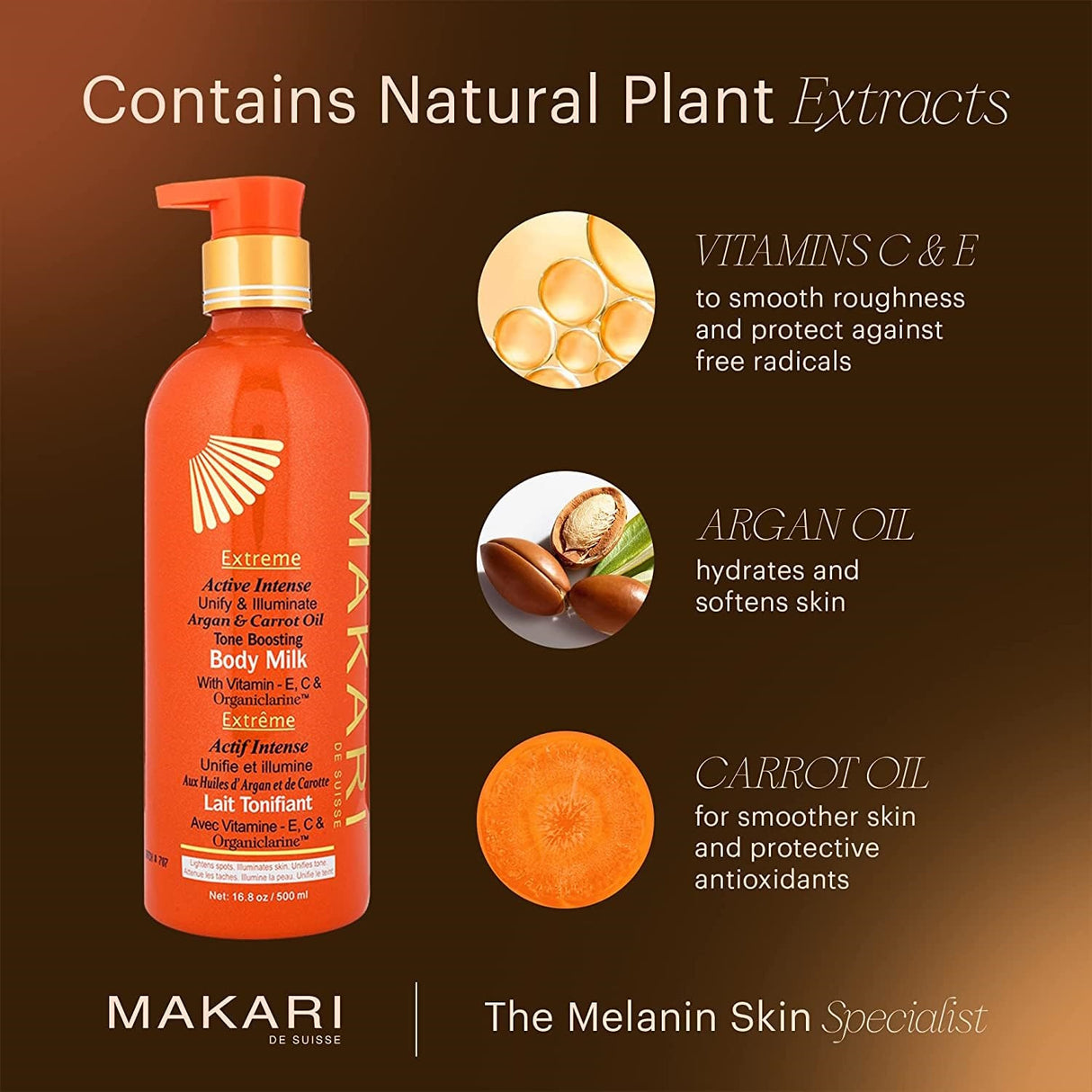 Makari Extreme Argan & Carrot Oil Tone Boosting Body Lotion - 16.8 oz. 