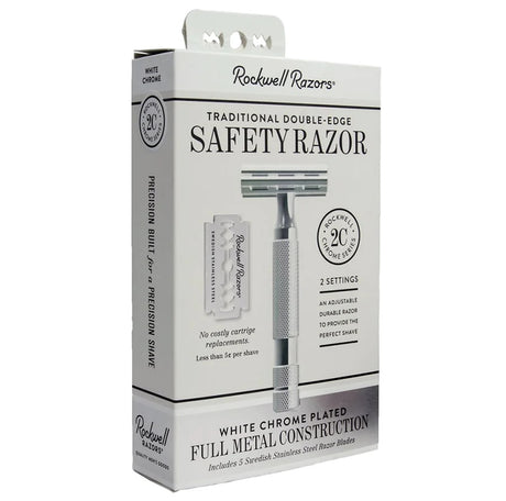 Rockwell 2C White Chrome Adjustable Double Edge Safety Razor Safety Razor