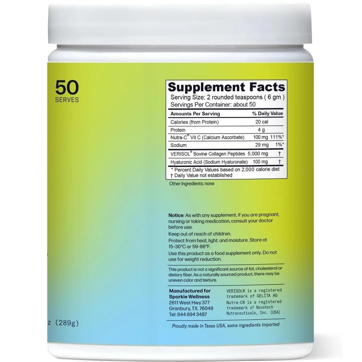 Sparkle Wellness 50 Serve SKIN BOOST PLUS Collagen Powder - No Flavor 