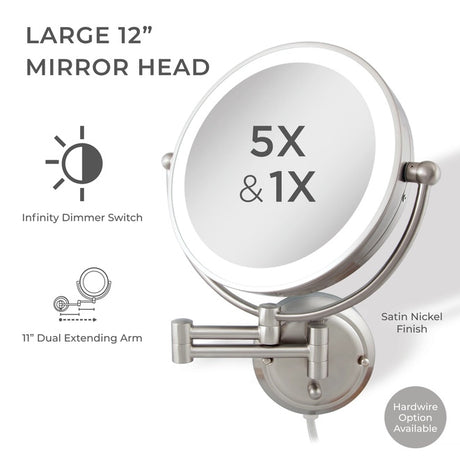 Zadro GLAW45 Plug-in Satin Nickel Lighted Wall Mounted Makeup Mirror 