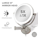Zadro Glamour GLAW45 Plug-in Satin Nickel Lighted Wall Mounted Makeup Mirror